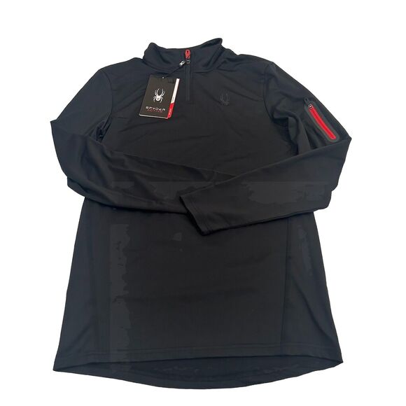 Men's SPYDER 1/4 Zip Active Pullover Long Sleeve Shirt Black Size Medium NWT - Picture 1 of 10